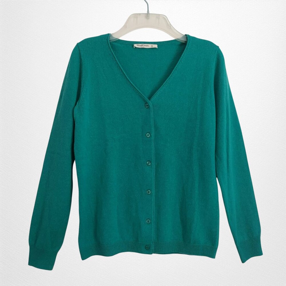 WoolOvers Cashmere Merino Cardigan Emerald Green XS NWOT Button Up Long Sleeves